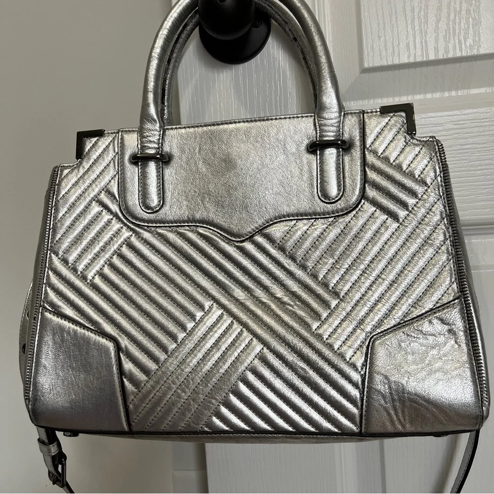 Rebecca Minkoff Silver Metallic Quilted Amorous Satchel Handle & Shoudler Straps
